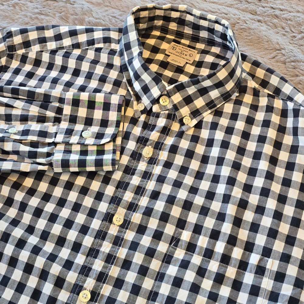 J.Crew Mens Gingham Button Down Shirt Black White Cotton Tailored L 24182 HOL 12